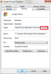 How to always start Google chrome in Private browsing mode